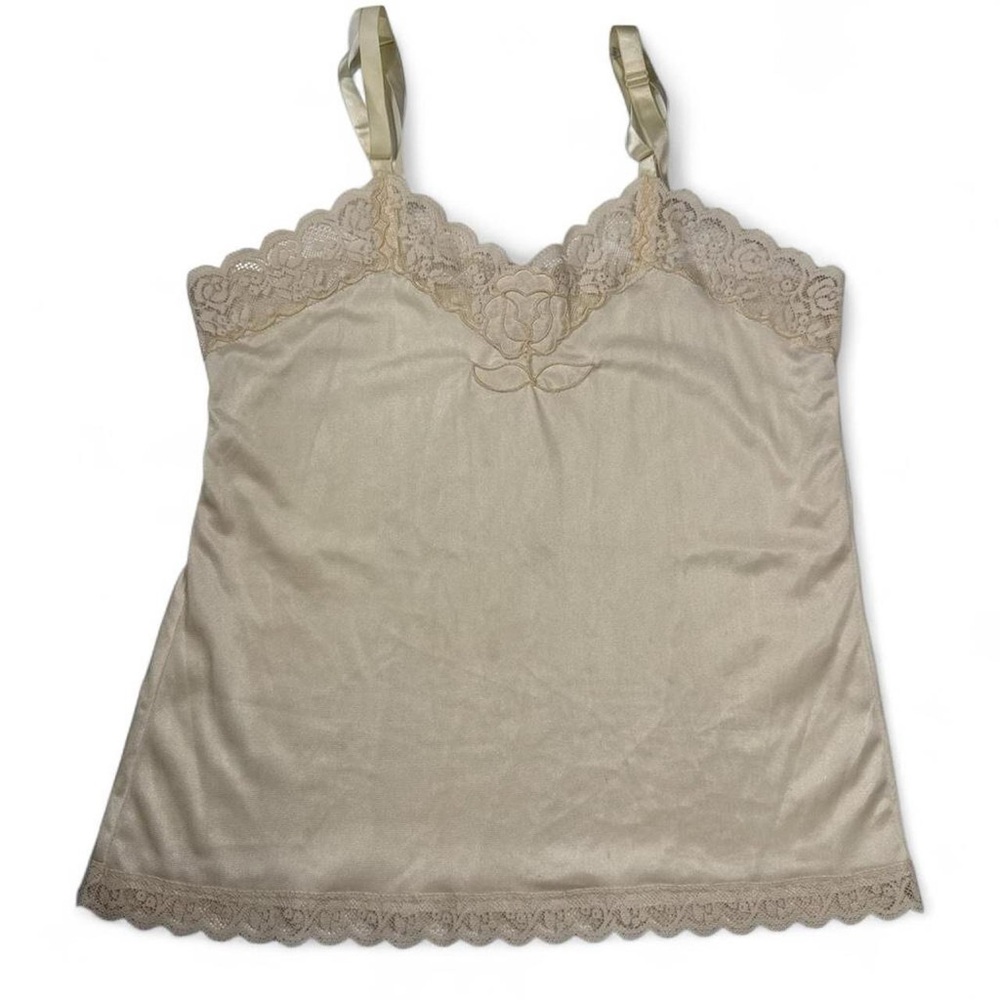 Lace Trim Satin Camisole in Beige